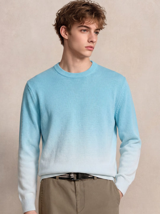 Herren Feinstrick-Pullover mit Dip-Dye-Effekt und Rundhalsausschnitt Nord Taschen