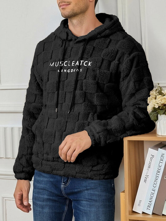 Herren flauschiger Sherpa-Hoodie mit Quadrat-Steppmuster, Kängurutasche und verstellbarer Kapuze Nord Taschen
