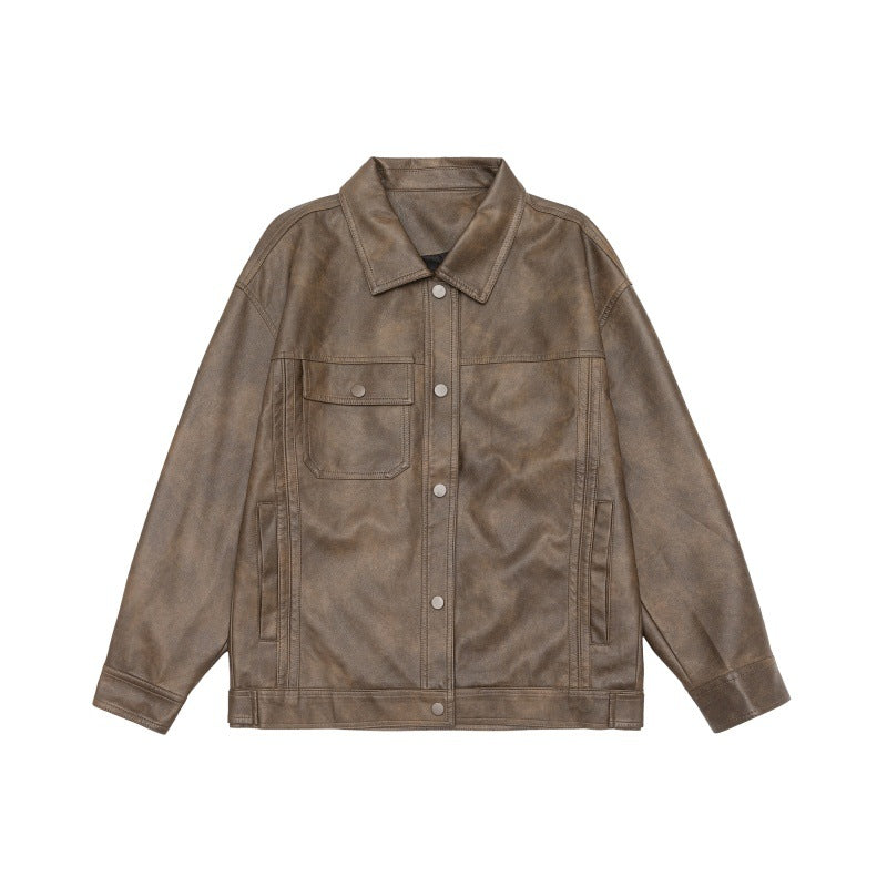 Herren Kastig geschnittenes Overshirt im Vintage‑Lederlook mit Druckknopf‑Front und Brustklappe Nord Taschen