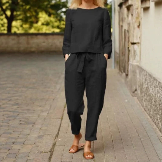 Damen Lässiges Set aus langärmligen Oberteil und elastischen Hosen Nord Taschen