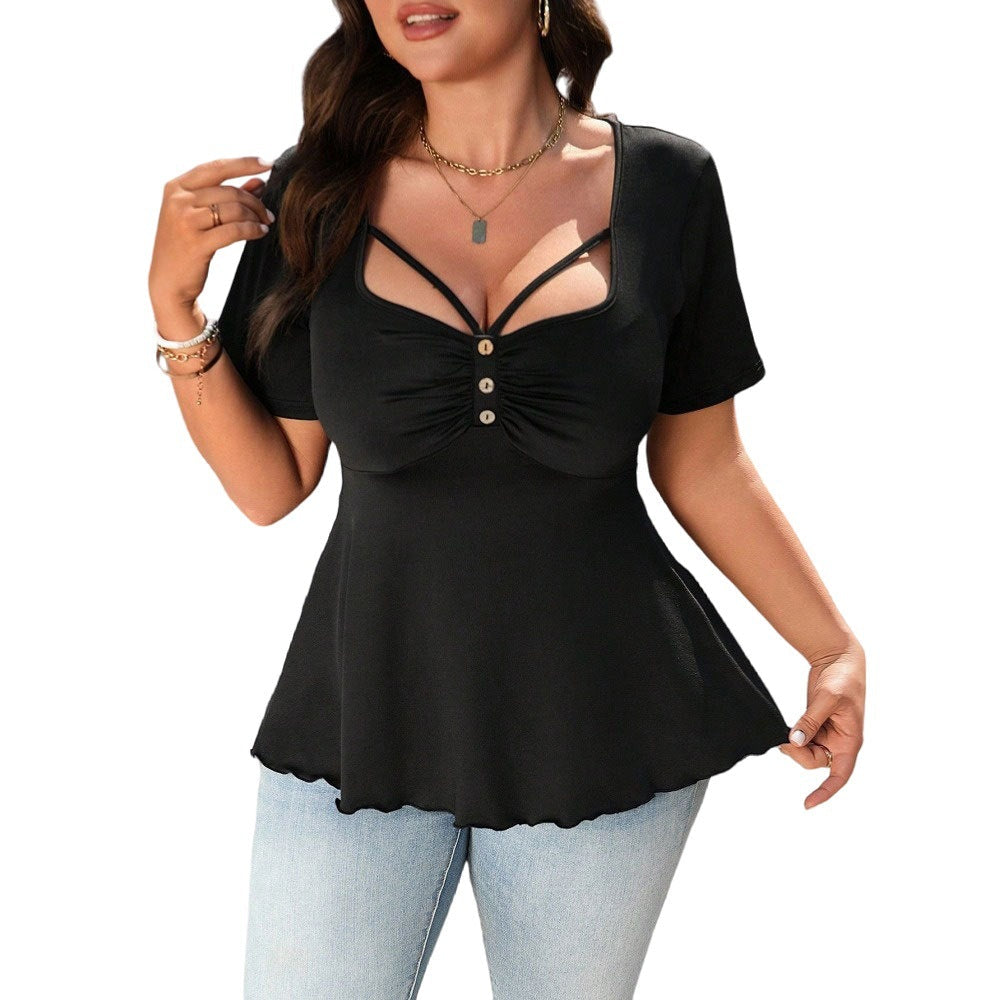 Damen stilvolles T-Shirt mit dekorativen Cut-Outs und Knopfdetails Nord Taschen