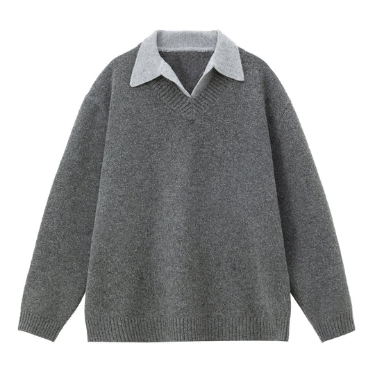 Unisex Oversize Wollmix-Strickpullover mit kontrastierendem Hemdkragen Nord Taschen