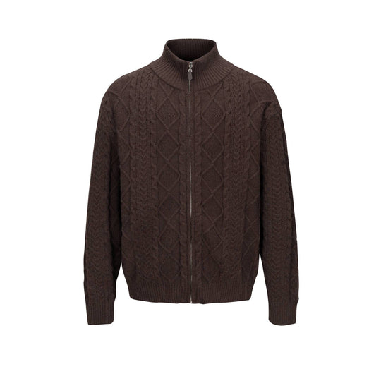 Herren Strick-Zipjacke mit Zopfmuster und hohem Stehkragen Nord Taschen