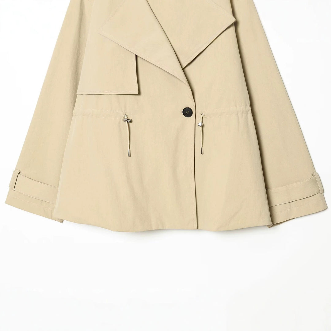Damen Kurzer Oversize-Trenchcoat mit Tunnelzugtaillen und weitem Revers Nord Taschen
