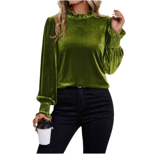 Damen Samtbluse mit Rüschenkragen und Smokbündchen Nord Taschen