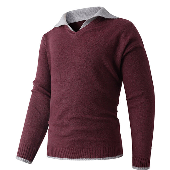 Herren Feiner V-Ausschnitt-Pullover mit Hemdkragen‑Optik und gerippten Bündchen Nord Taschen