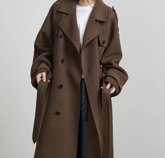 Damen 2200+ Wollmix‑Longmantel im Oversize‑Schnitt mit doppelreihiger Knopfleiste und verstellbaren Manschetten Nord Taschen