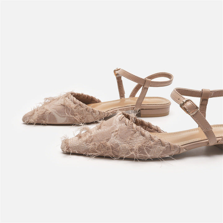 Damen Elegante Sling-Ballerinas mit feiner Fransenverzierung
