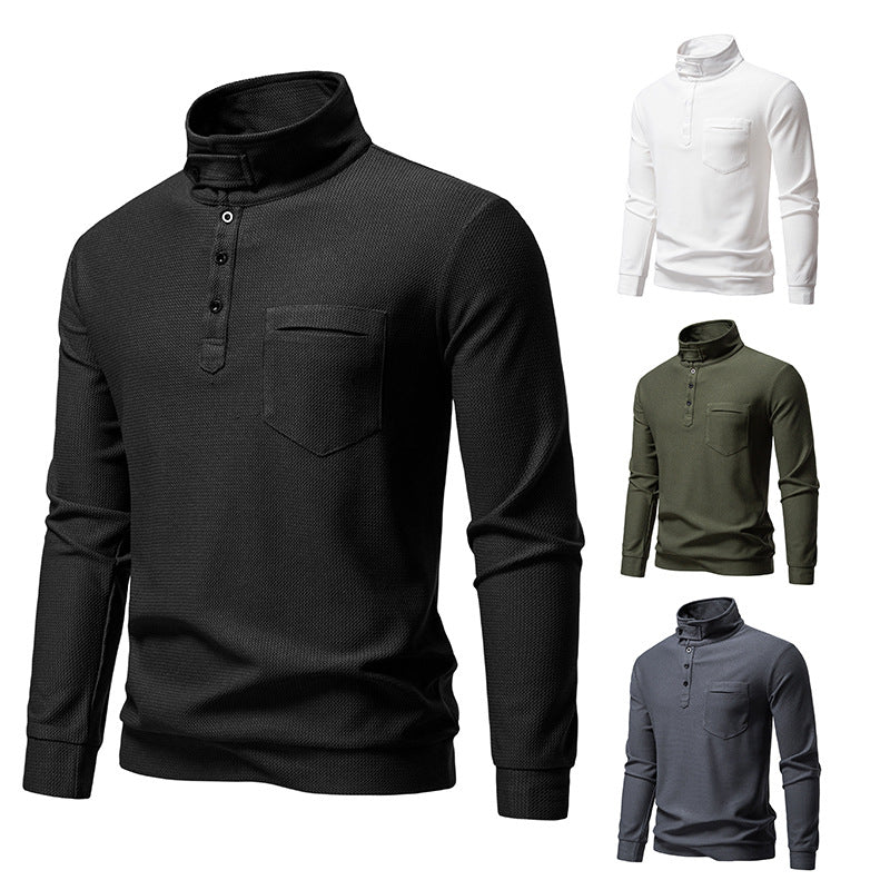 Herren Texturiertes Waffelstrick-Henleyshirt mit hohem Kragen, Knopfleiste und Brusttasche Nord Taschen