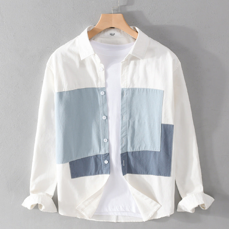 Herren Baumwoll-Overshirt mit farbigen Blockpaneelen und Kentkragen Nord Taschen