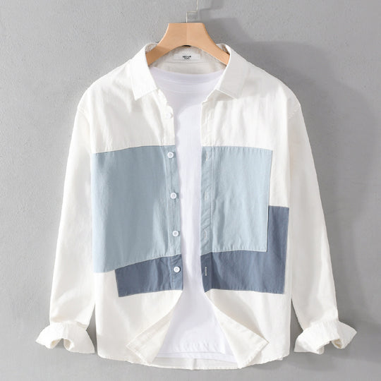 Herren Baumwoll-Overshirt mit farbigen Blockpaneelen und Kentkragen Nord Taschen