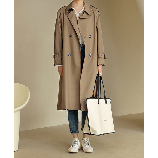 Damen Eleganter Trenchcoat mit doppelter Knopfleiste und praktischem Taillengürtel Nord Taschen