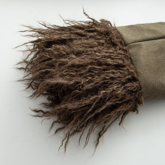 Damen Mantel mit Kunstfell-Schalkragen und Taillengürtel Nord Taschen