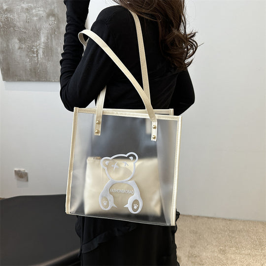 Damen transparente Tragetasche mit auffälligem Bärenmotiv Nord Taschen
