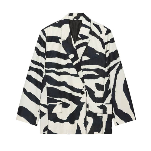 Damen Oversize-Blazer im Zebra-Print mit Reverskragen und Pattentaschen Nord Taschen