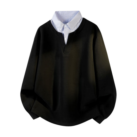 Damen Oversize-Sweatshirt mit eingearbeitetem Hemdkragen, V‑Ausschnitt und abgerundetem Saum Nord Taschen
