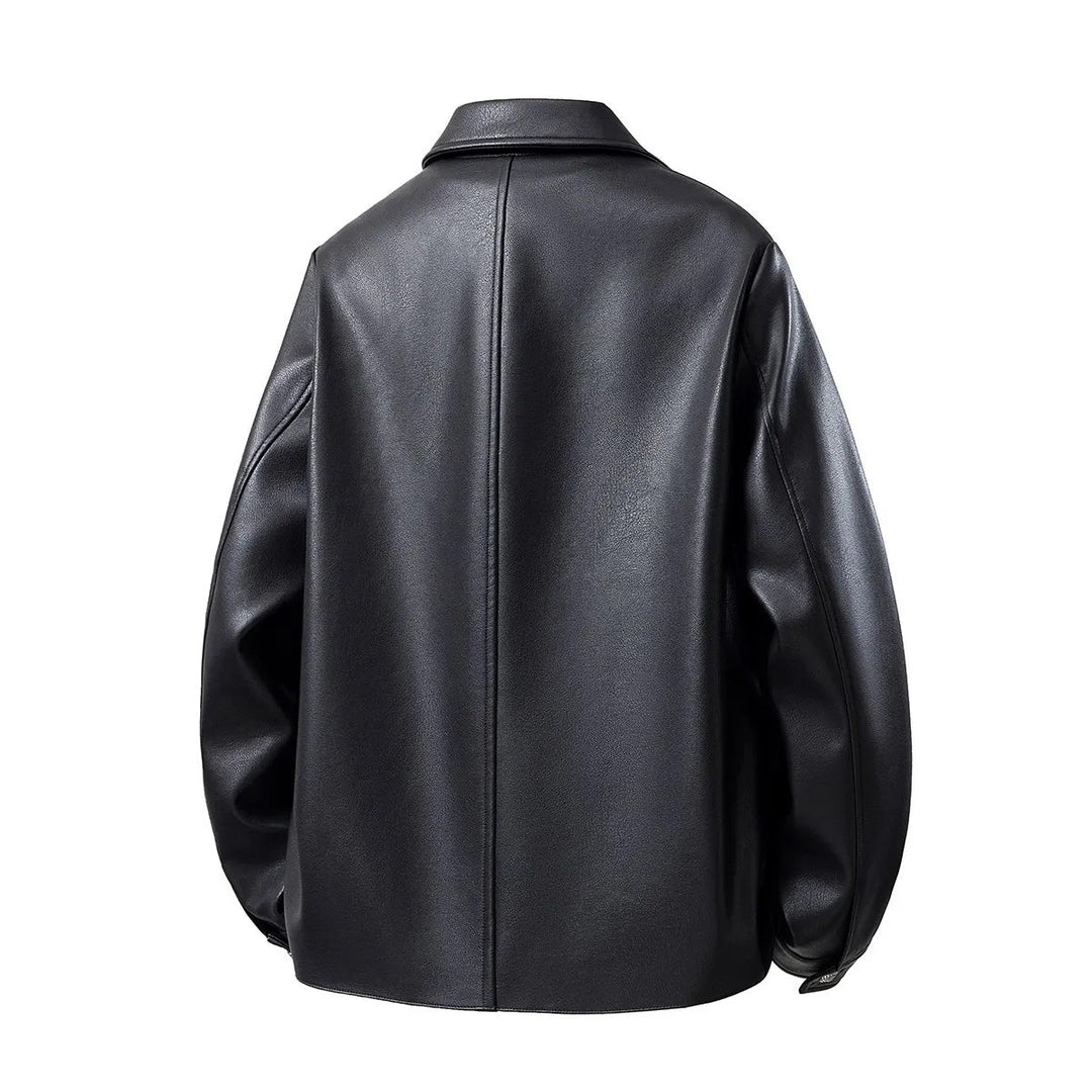 Herren Minimalistische Kunstleder-Überhemdjacke mit feiner Narbung, Metallknöpfen & geradem Schnitt Nord Taschen