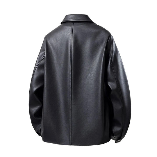 Herren Minimalistische Kunstleder-Überhemdjacke mit feiner Narbung, Metallknöpfen & geradem Schnitt Nord Taschen