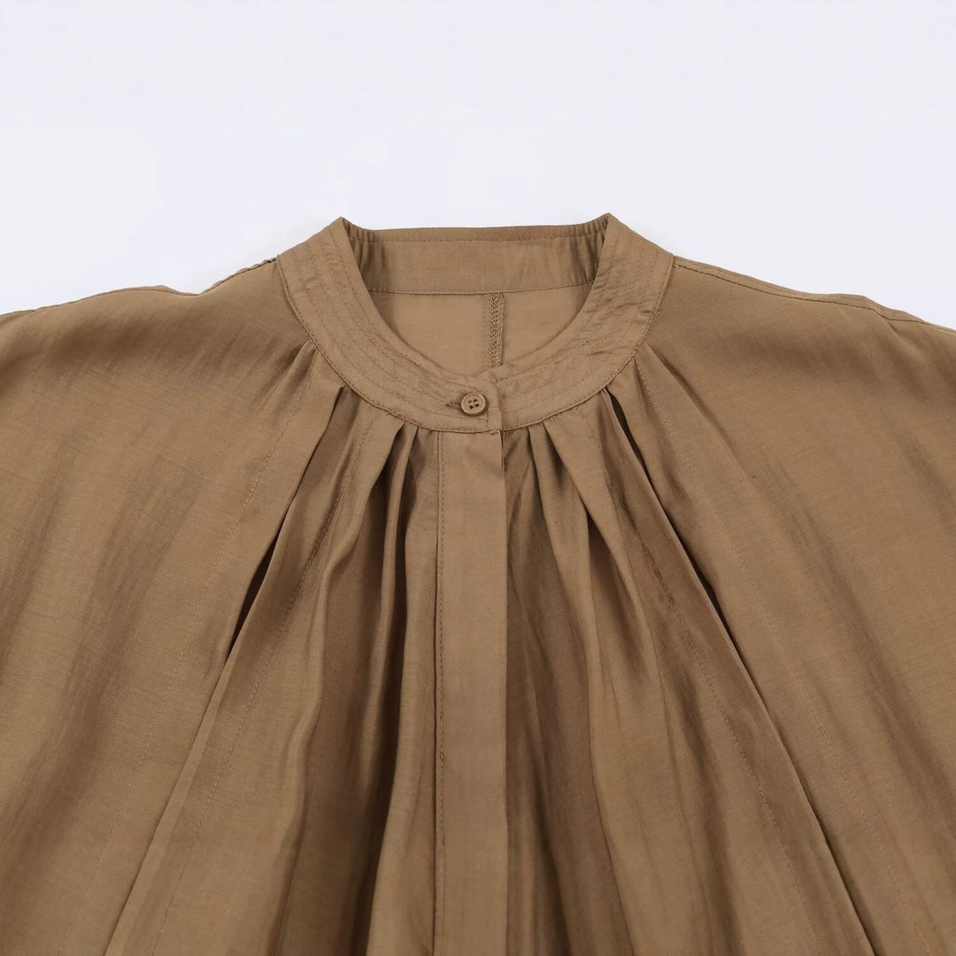 Damen Leichte plissierte Blousonjacke mit Stehkragen und Smokbund Nord Taschen
