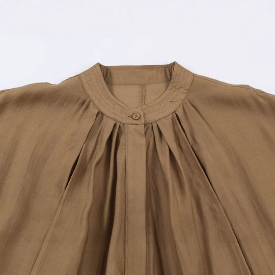Damen Leichte plissierte Blousonjacke mit Stehkragen und Smokbund Nord Taschen