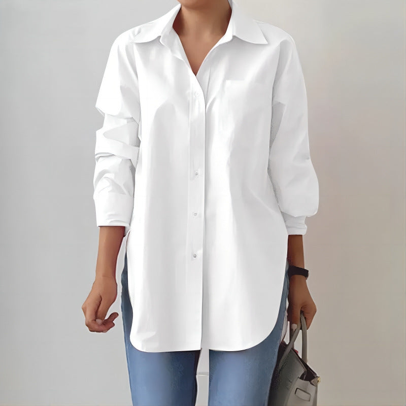 Damen Oversized Hemdbluse mit verlängertem Saum und Seitenschlitzen Nord Taschen