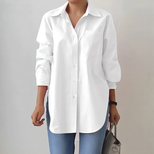 Damen Oversized Hemdbluse mit verlängertem Saum und Seitenschlitzen Nord Taschen