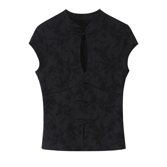 Damen Ärmelloses Cheongsam-inspiriertes Top mit Stehkragen und Zierknopfleiste Nord Taschen