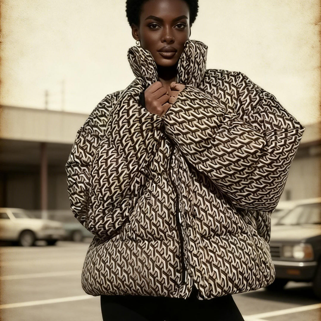 Damen Steppjacke mit hohem Kragen und grafischem Jacquardmuster Nord Taschen