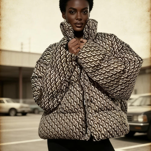 Damen Steppjacke mit hohem Kragen und grafischem Jacquardmuster Nord Taschen