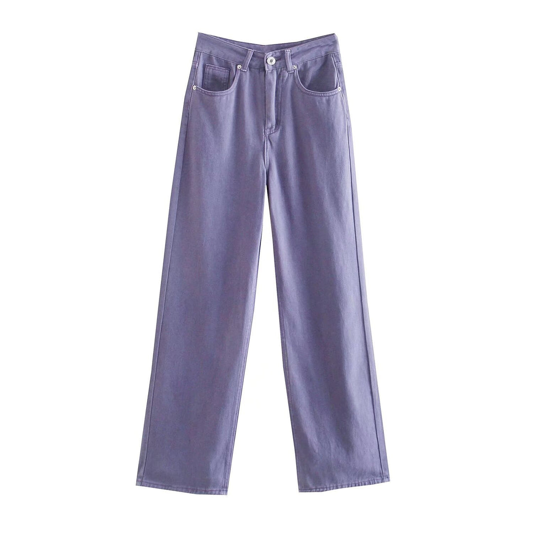 Damen Hochtaillierte weit geschnittene Jeans mit weitem Bein, hoher Taille und rohem Saum Nord Taschen