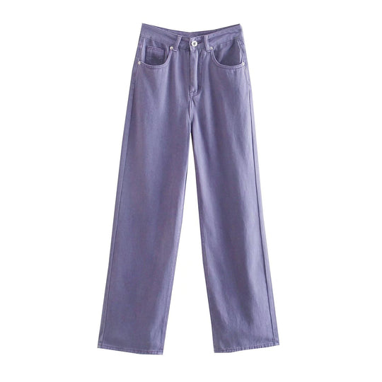 Damen Hochtaillierte weit geschnittene Jeans mit weitem Bein, hoher Taille und rohem Saum Nord Taschen