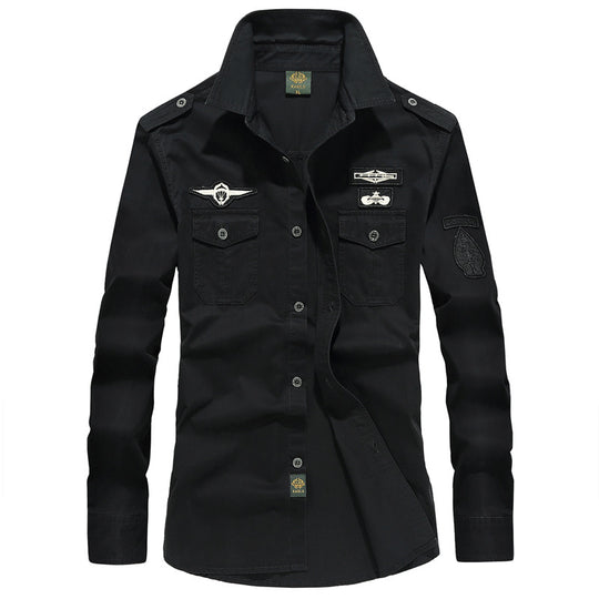 Herren  militärisch inspiriertes Utility-Hemd aus Baumwollmix mit Epauletten, Brusttaschen und Emblem-Patches Nord Taschen