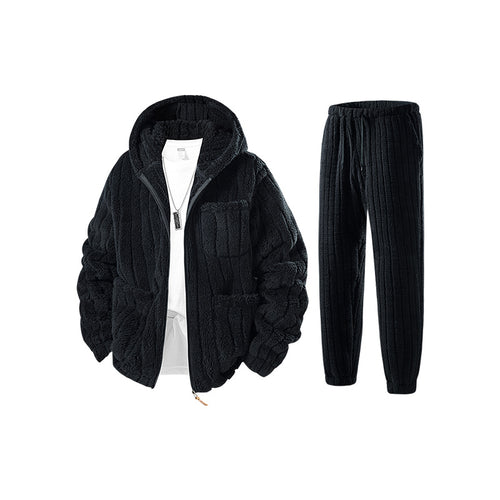 Herren Sherpa-Fleece-Set mit Kapuzenjacke, Reißverschluss und elastischer Jogginghose Nord Taschen