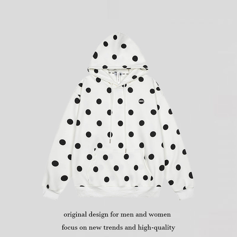 Damen Oversize-Kapuzenpullover mit Polka-Dot-Allover und Kängurutasche Nord Taschen