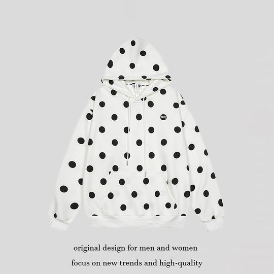 Damen Oversize-Kapuzenpullover mit Polka-Dot-Allover und Kängurutasche Nord Taschen