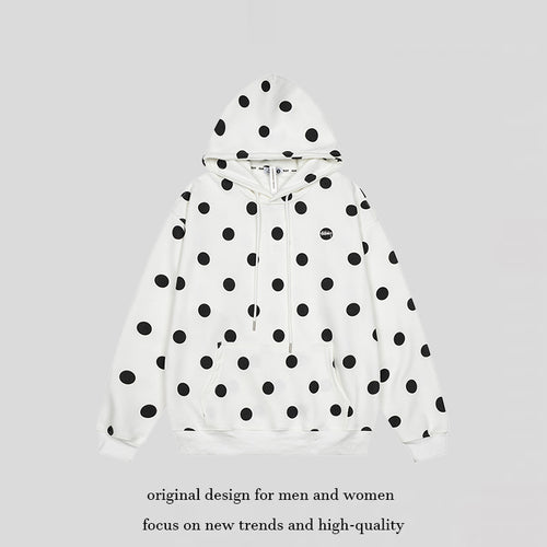 Damen Oversize-Kapuzenpullover mit Polka-Dot-Allover und Kängurutasche Nord Taschen
