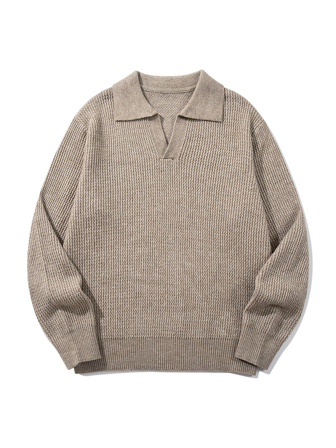 Herren Grobgestrickter Polokragen-Pullover mit V‑Ausschnitt und Rippenbündchen Nord Taschen