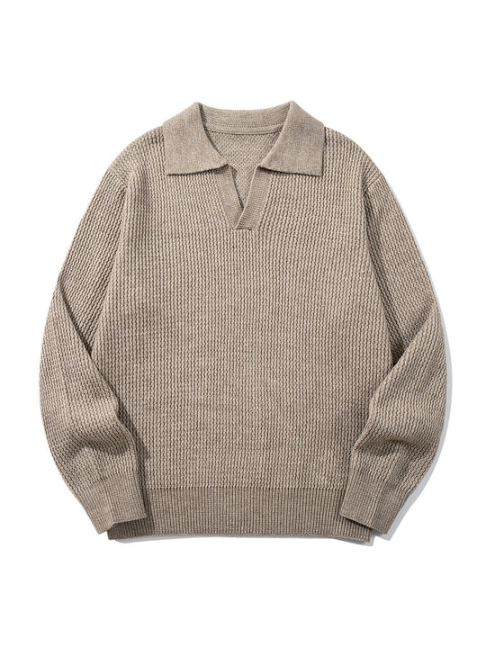 Herren Grobgestrickter Polokragen-Pullover mit V‑Ausschnitt und Rippenbündchen Nord Taschen