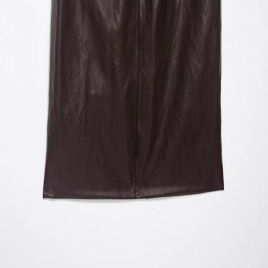 Damen Midi-Lederrock mit geradem Schnitt und seitlichem Reißverschluss Nord Taschen