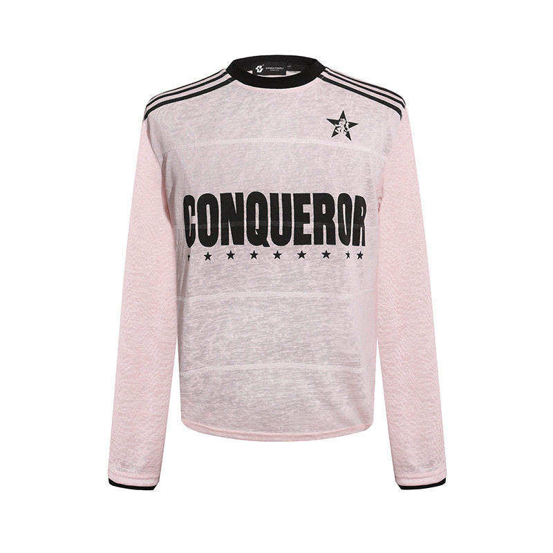 Damen Langarmshirt mit Statement-Print, Sportstreifen und strukturierter Slub-Optik Nord Taschen