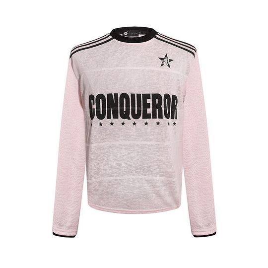 Damen Langarmshirt mit Statement-Print, Sportstreifen und strukturierter Slub-Optik Nord Taschen