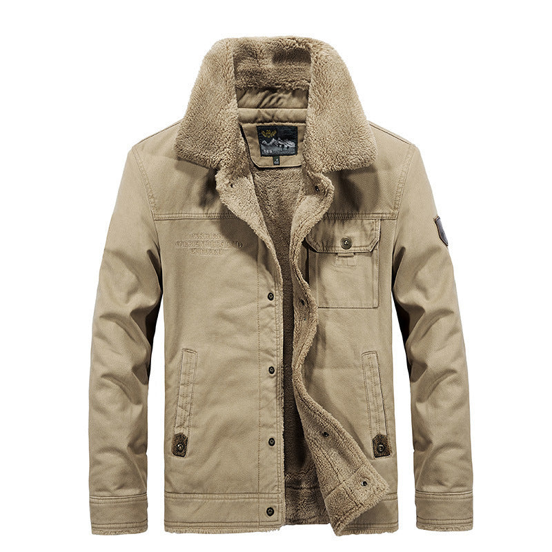 Herren Vintage-inspirierte Canvas-Workerjacke mit Vollfutter-Teddy, Brustpatten und Multifunktions-Taschen Nord Taschen