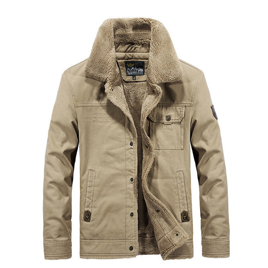 Herren Vintage-inspirierte Canvas-Workerjacke mit Vollfutter-Teddy, Brustpatten und Multifunktions-Taschen Nord Taschen