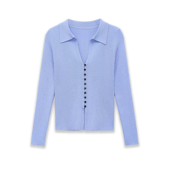 Damen Strickcardigan mit Rippenstruktur und Polokragen Nord Taschen