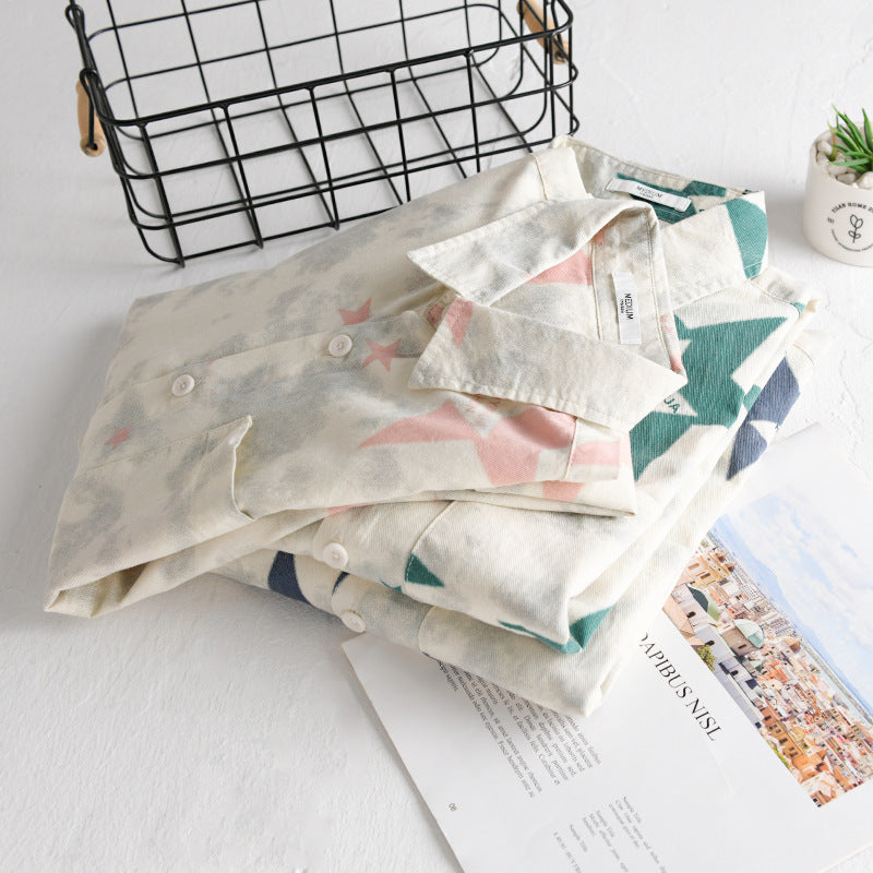 Herren Lockeres Baumwoll-Blend Overshirt mit Stern-Print und Brusttasche Nord Taschen