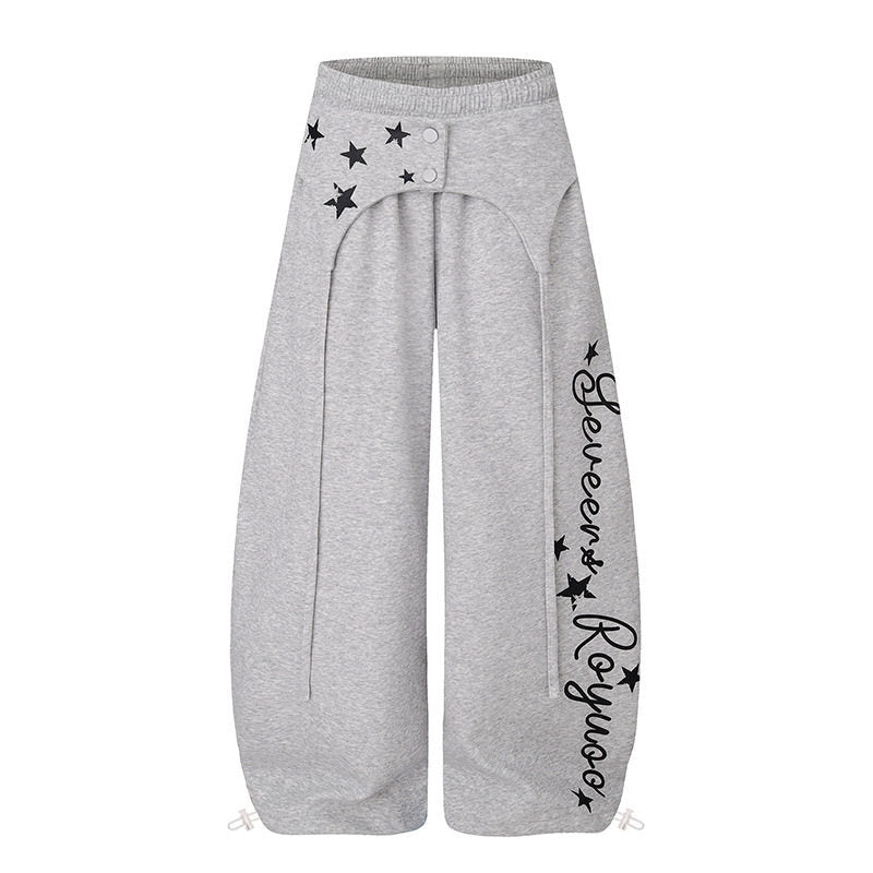 Damen Extraweite Palazzo-Loungehose mit hohem Bund, Druckschrift-Detail und verstellbarem Saum Nord Taschen