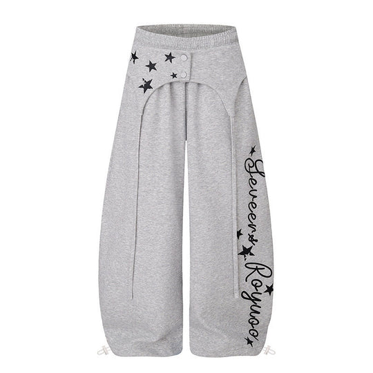 Damen Extraweite Palazzo-Loungehose mit hohem Bund, Druckschrift-Detail und verstellbarem Saum Nord Taschen