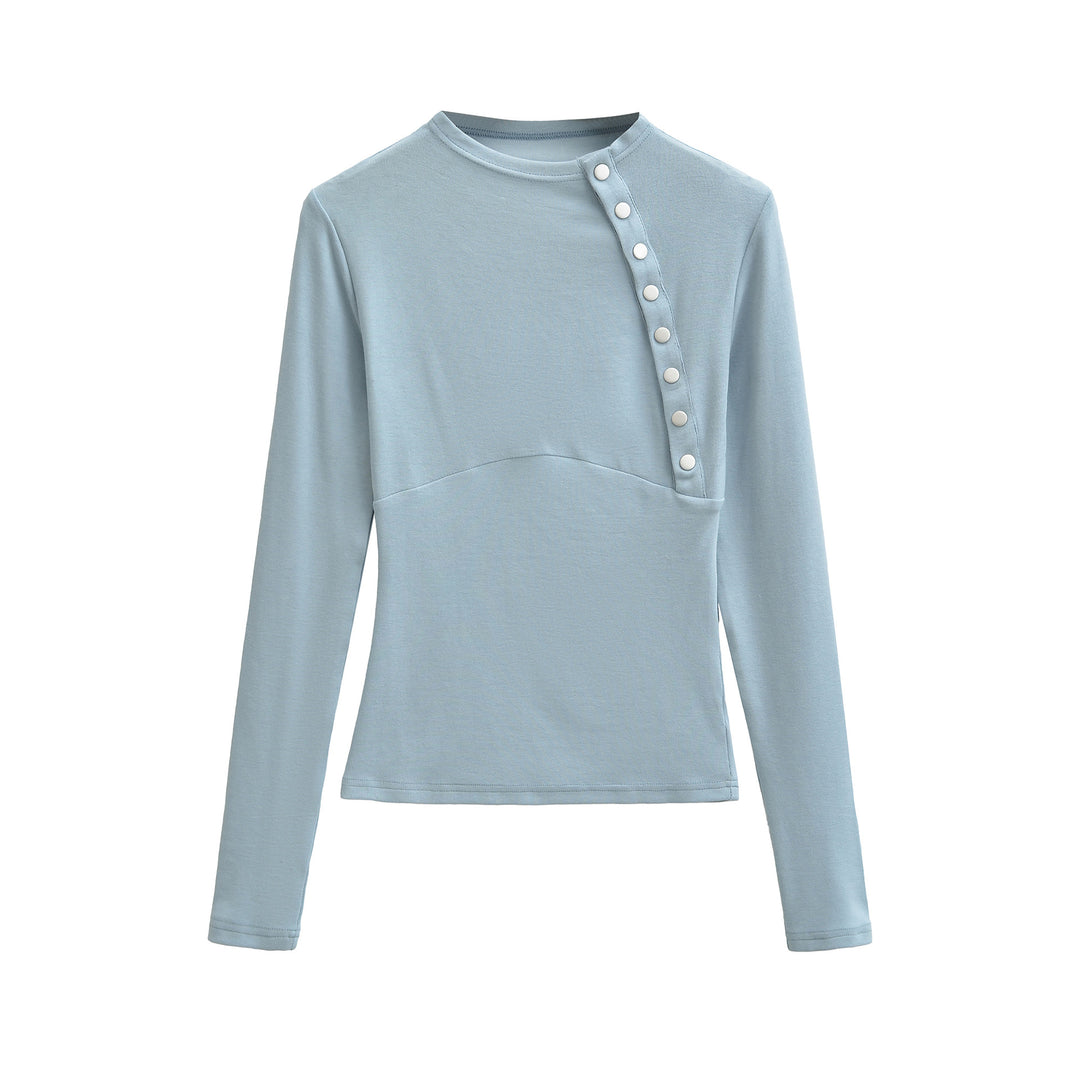 Damen Figurnahes Longsleeve mit asymmetrischer Druckknopfleiste Nord Taschen