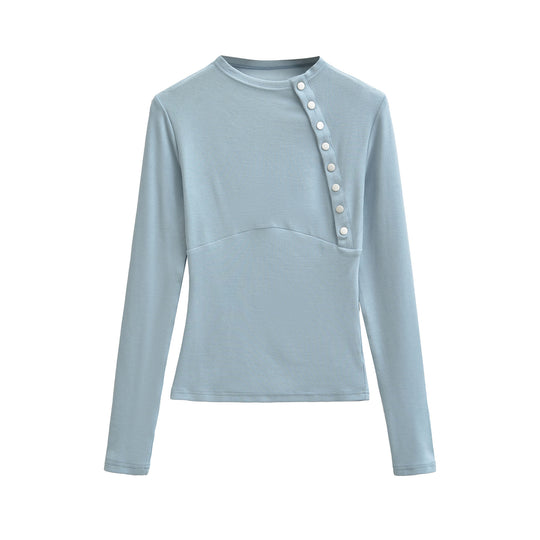 Damen Figurnahes Longsleeve mit asymmetrischer Druckknopfleiste Nord Taschen
