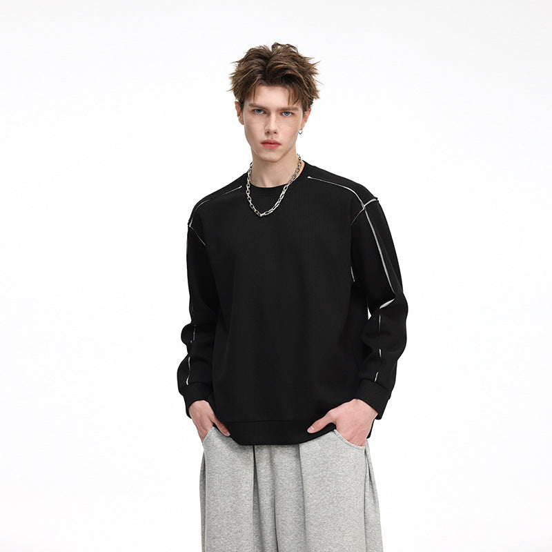 Herren Oversize Rippstruktur-Langarmshirt mit Kontrastnähten Nord Taschen